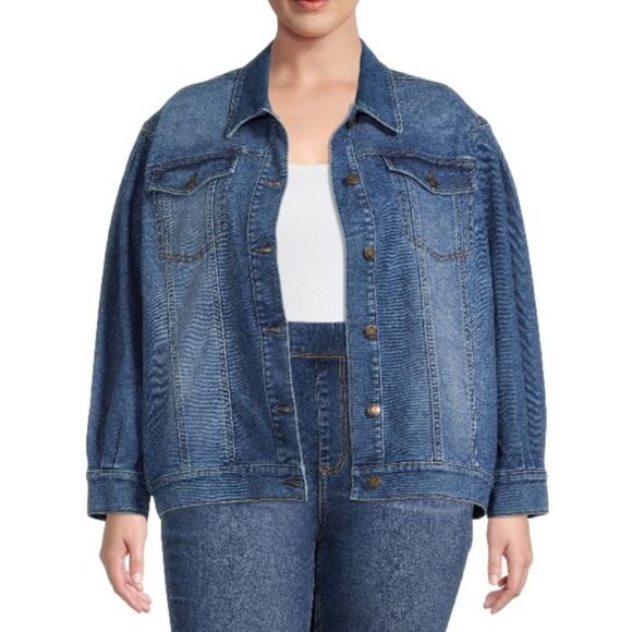 Terra & Sky Wm’s Plus Size 3XL Dark Blue Slight Distressed Denim Button Jacket - Picture 2 of 4